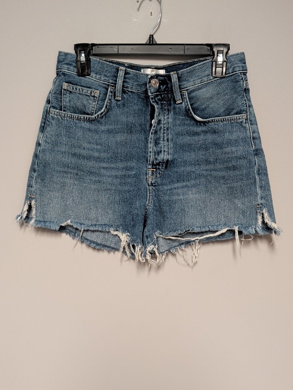 High-Rise Distressed Denim Shorts - Blue